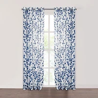 Fieldcrest Arden Botanical Leaf Cotton Grommet Top Sheer Single Curtain Panel