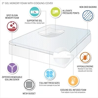 Sleep Philosophy Hypoallergenic 3" Cooling Gel Memory Foam Mattress Topper with Removable Cover