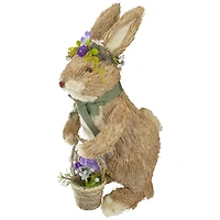Northlight 15in Brown Sisal Bunny Rabbit With Basket Easter Figurine