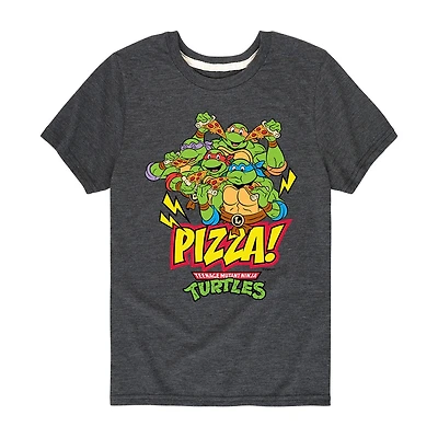 Pizza Little & Big Kid Boys Crew Neck Short Sleeve Regular Fit Teenage Mutant Ninja Turtles Graphic T-Shirt