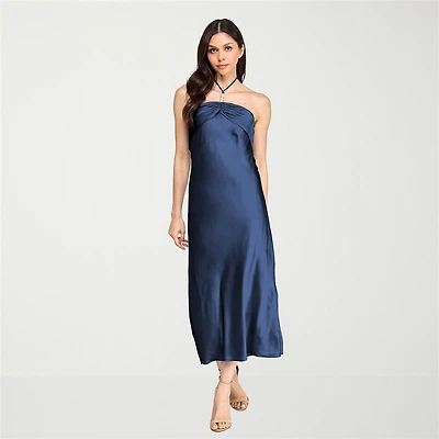 City Triangle Womens Juniors Halter Neck Sleeveless A-Line Dress