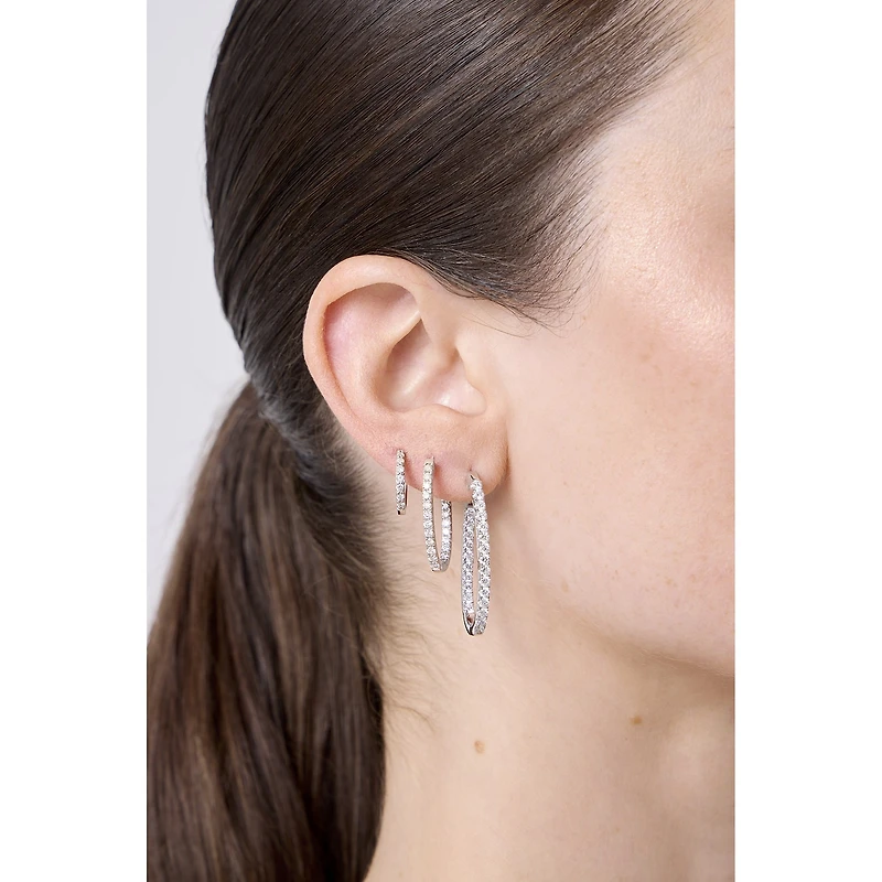 (H-I / I1) 1 CT. T.W. Lab Grown Diamond 10K or 14K White Yellow Gold 25mm Hoop Earrings