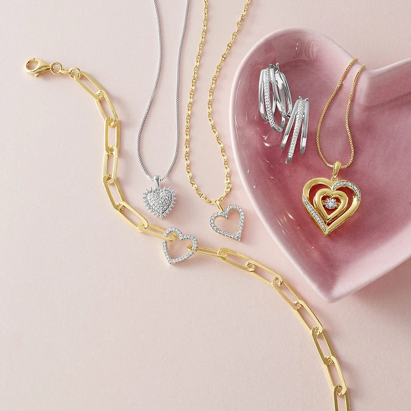 (G-H / I1-I2) Womens 1/10 CT. T.W. Lab Grown White Diamond 14K Gold Over Silver Sterling Heart 18 Inch Pendant Necklace