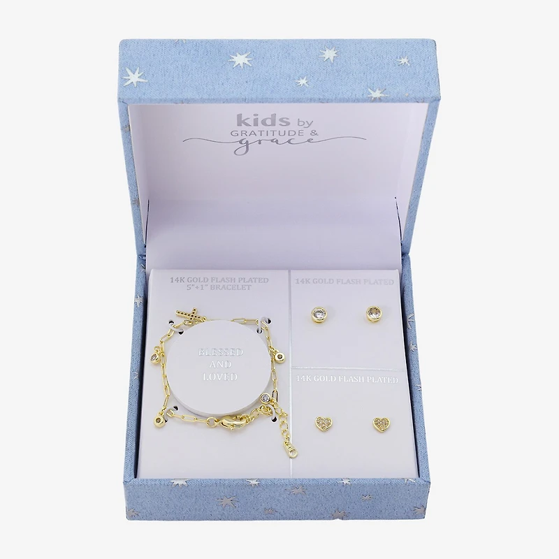 Gratitude & Grace Girls Cubic Zirconia 14K Gold Over Brass Cross 3-pc. Jewelry Set