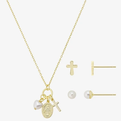 Gratitude & Grace Virgin Mary Charm Girls Cubic Zirconia 14K Gold Over Brass Cross 3-pc. Jewelry Set