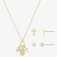 Gratitude & Grace Virgin Mary Charm Girls Cubic Zirconia 14K Gold Over Brass Cross 3-pc. Jewelry Set