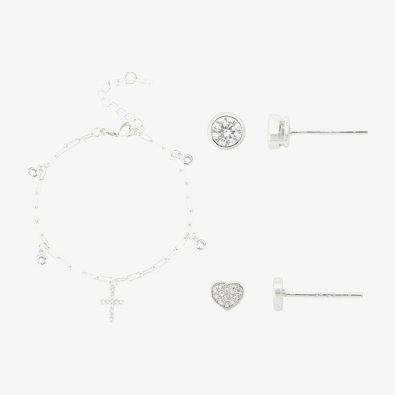 Gratitude & Grace Girls Cubic Zirconia Pure Silver Over Brass Cross 3-pc. Jewelry Set