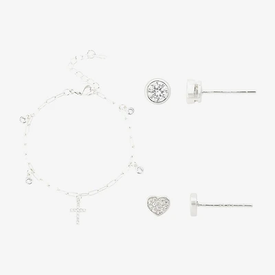 Gratitude & Grace Girls Cubic Zirconia Pure Silver Over Brass Cross 3-pc. Jewelry Set