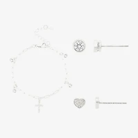Gratitude & Grace Girls Cubic Zirconia Pure Silver Over Brass Cross 3-pc. Jewelry Set