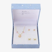 Gratitude & Grace Girls Pink Cubic Zirconia 14K Gold Over Brass Bow 3-pc. Jewelry Set