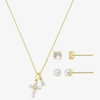 Gratitude & Grace Girls Glass 14K Gold Over Brass Cross 3-pc. Jewelry Set
