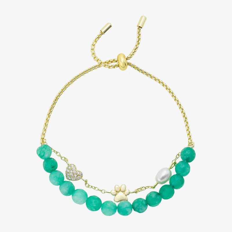 Footnotes Paw Womens Green Agate 14K Gold Over Brass Bolo Bracelet