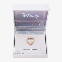 Disney Classics Womens Cubic Zirconia 14k Rose Gold Over Brass Pure Silver Over Brass Crown Heart 16 Inch Pendant Necklace