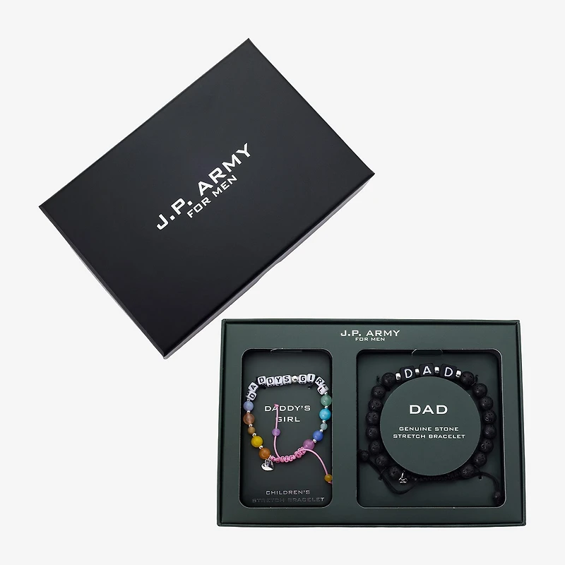 J.P. Army Daddy'S Girl & Dad Beaded Bolo\N Mens Multi Color Pure Silver Over Brass Bracelet Set