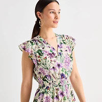 MSK Womens Petite V Neck Sleeveless Flutter Maxi Dress