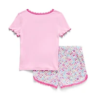 Btween Little & Big Kid Girls Round Neck Short Sleeve 2-pc. Pajama Set