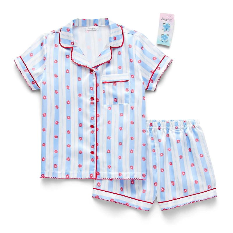 Btween Little & Big Kid Girls Satin Short Sleeve 2-pc. Pajama Set