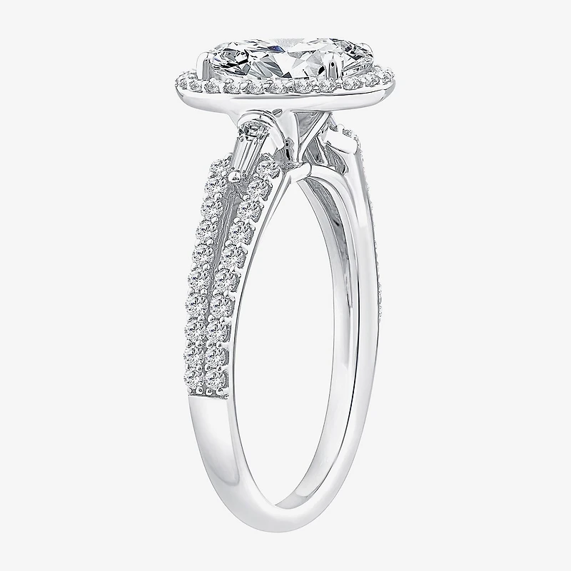 Signature By Modern Bride (F / Vs2) Womens 2 CT. T.W. Lab Grown White Diamond 10K Gold Oval Side Stone Halo Engagement Ring