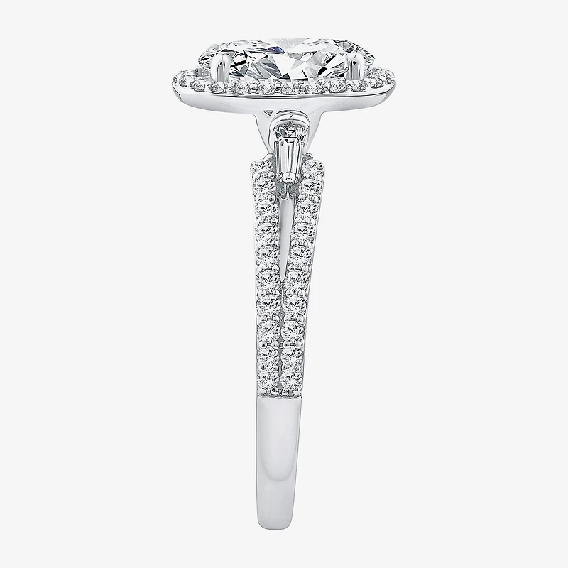 Signature By Modern Bride (F / Vs2) Womens 2 CT. T.W. Lab Grown White Diamond 10K Gold Oval Side Stone Halo Engagement Ring