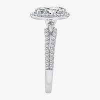Signature By Modern Bride (F / Vs2) Womens 2 CT. T.W. Lab Grown White Diamond 10K Gold Oval Side Stone Halo Engagement Ring
