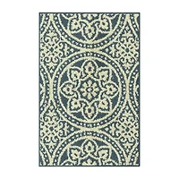Maples Circle Medallion Blue Indoor Rectangular Accent Rug