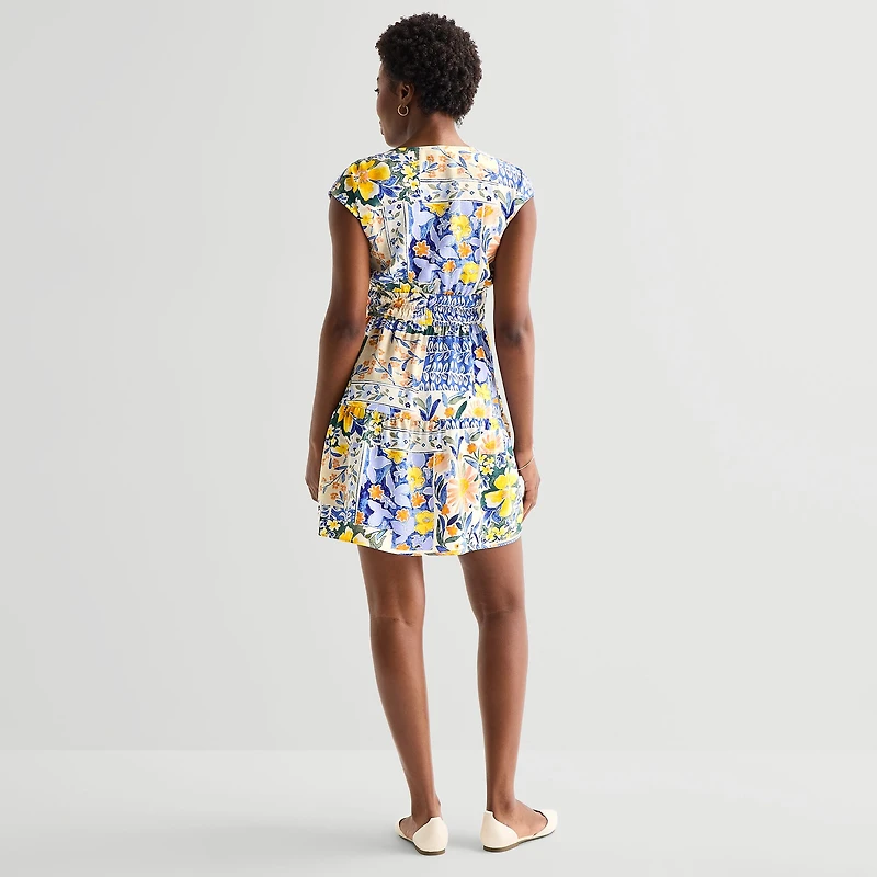 Be by CHETTA B Womens V Neck Sleeveless Drop Shoulder Floral Fit + Flare Dress