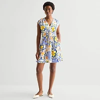 Be by CHETTA B Womens V Neck Sleeveless Drop Shoulder Floral Fit + Flare Dress