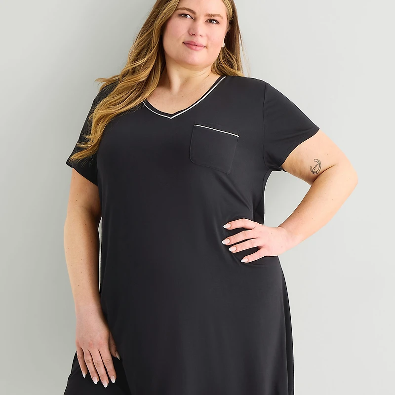 Liz Claiborne Cool and Calm Womens Plus Short Sleeve Crew Neck Nightshirt