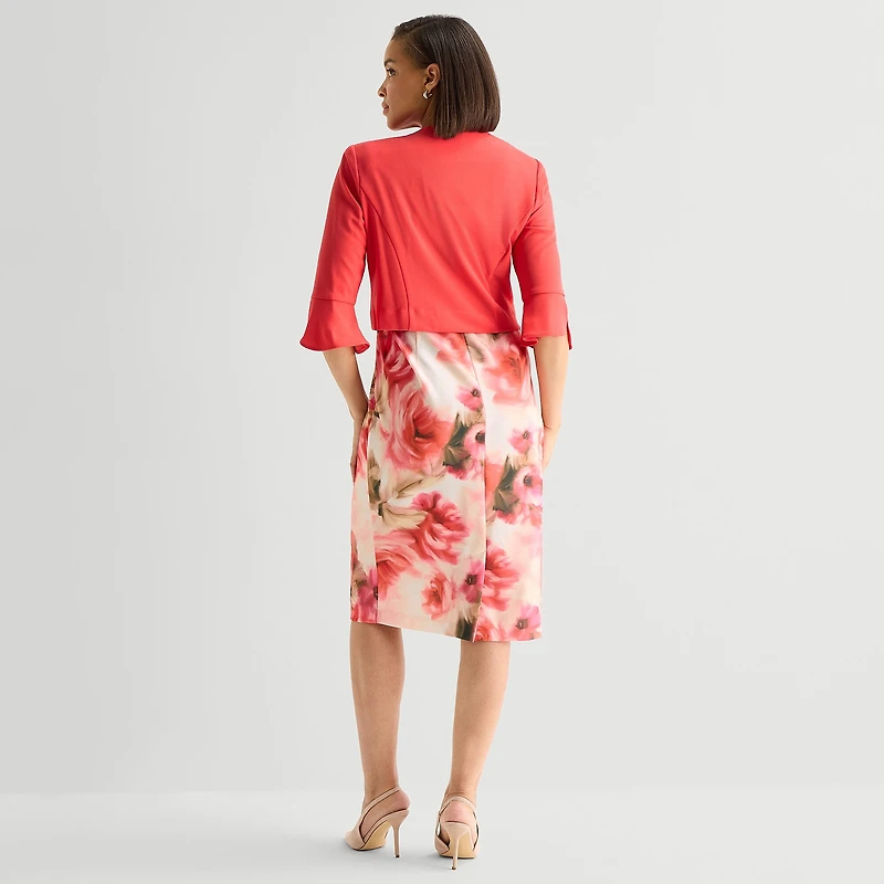 Maya Brooke Womens Floral Jacket Dress