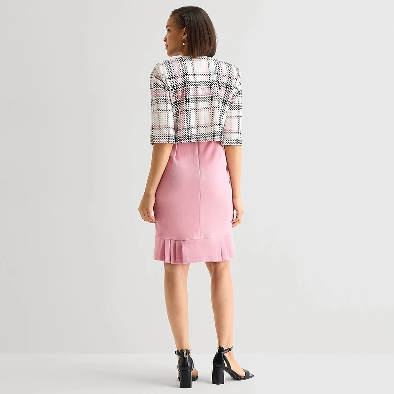 Maya Brooke Womens Plaid Jacket Dress