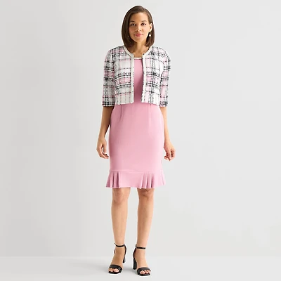 Maya Brooke Womens Plaid Jacket Dress