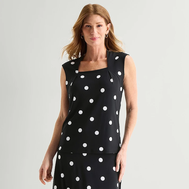 Black Label by Evan-Picone Womens Square Neck Sleeveless Blouse