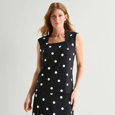 Black Label by Evan-Picone Womens Square Neck Sleeveless Blouse