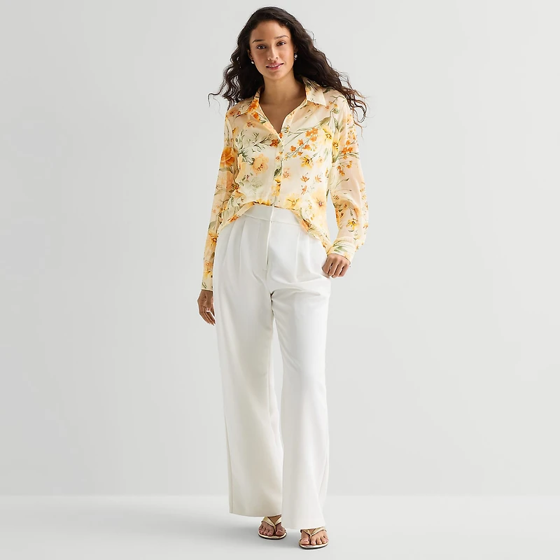 by&by Womens Juniors Cuffed Long Sleeve Regular Fit Button-Down Shirt