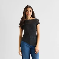 Arizona Womens Juniors Boat Neck Short Sleeve T-Shirt