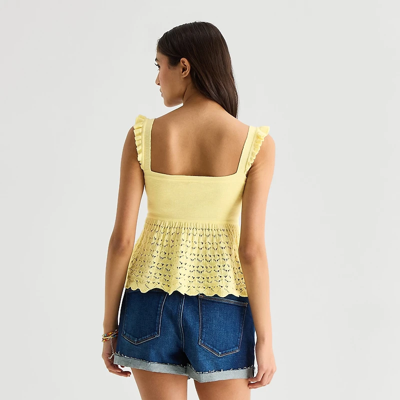 Arizona Womens Juniors Square Neck Sleeveless Babydoll Top