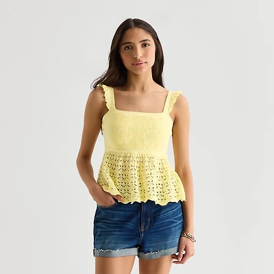 Arizona Womens Juniors Square Neck Sleeveless Babydoll Top