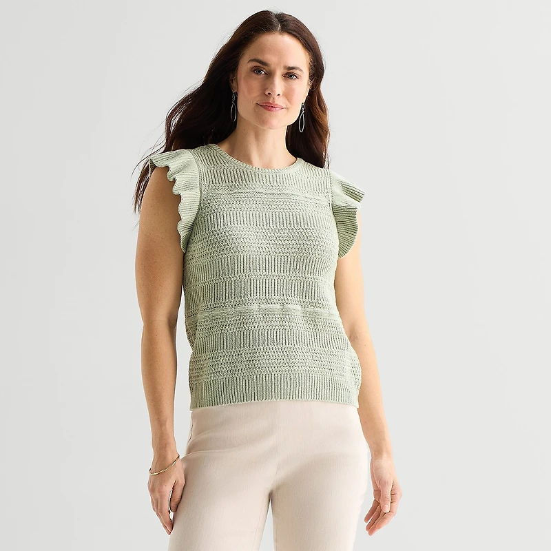 Liz Claiborne Womens Crew Neck Short Sleeve Pullover Sweater