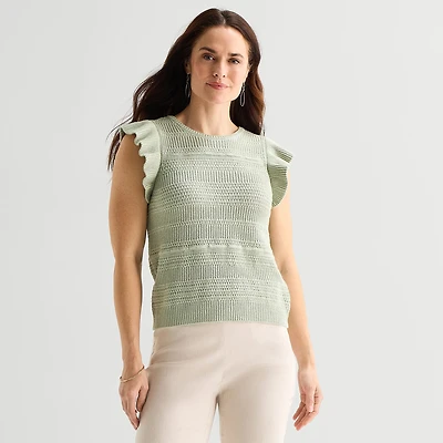 Liz Claiborne Womens Crew Neck Short Sleeve Pullover Sweater
