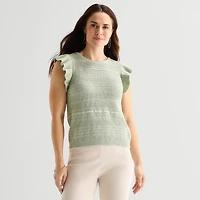 Liz Claiborne Womens Crew Neck Short Sleeve Pullover Sweater