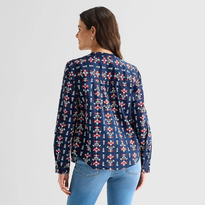 St. John's Bay Womens V Neck Long Sleeve Blouse