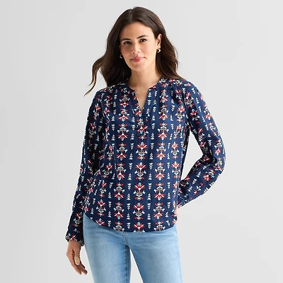 St. John's Bay Womens V Neck Long Sleeve Blouse