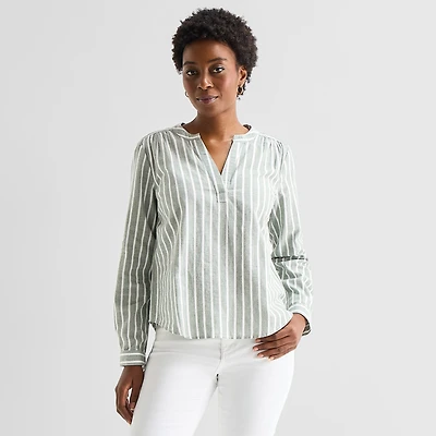 St. John's Bay Womens V Neck Long Sleeve Blouse