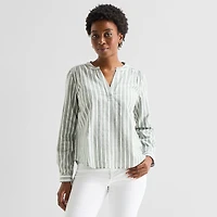 St. John's Bay Womens V Neck Long Sleeve Blouse