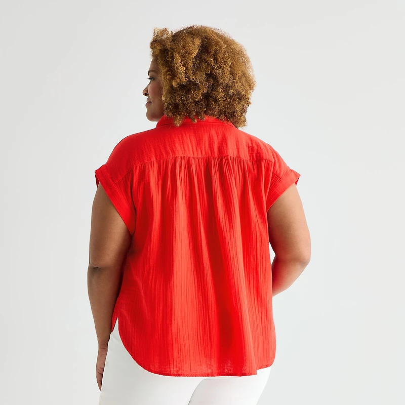 St. John's Bay Womens Plus Short Sleeve Blouse