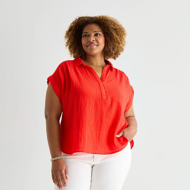 St. John's Bay Womens Plus Short Sleeve Blouse