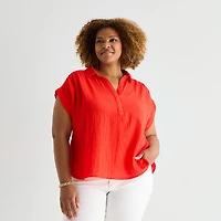 St. John's Bay Womens Plus Short Sleeve Blouse
