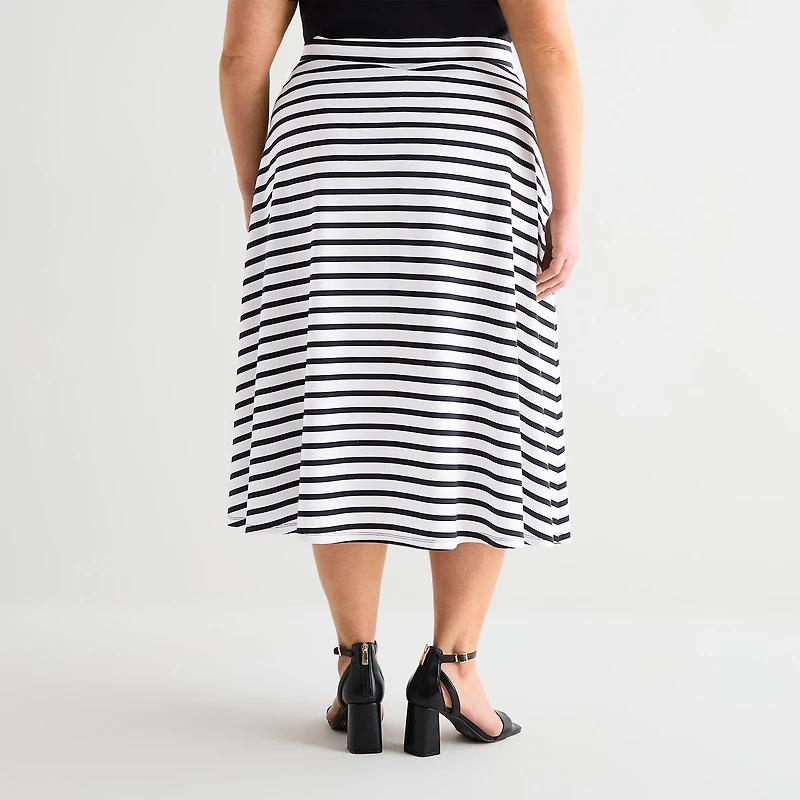 Liz Claiborne Womens Plus Mid Rise Midi A-Line Skirt