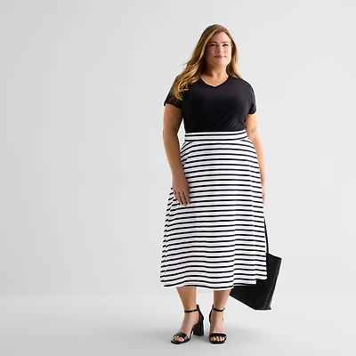 Liz Claiborne Womens Plus Mid Rise Midi A-Line Skirt
