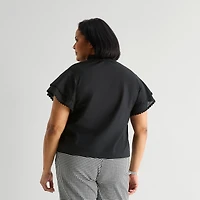 Liz Claiborne Womens Plus V Neck Short Sleeve Blouse